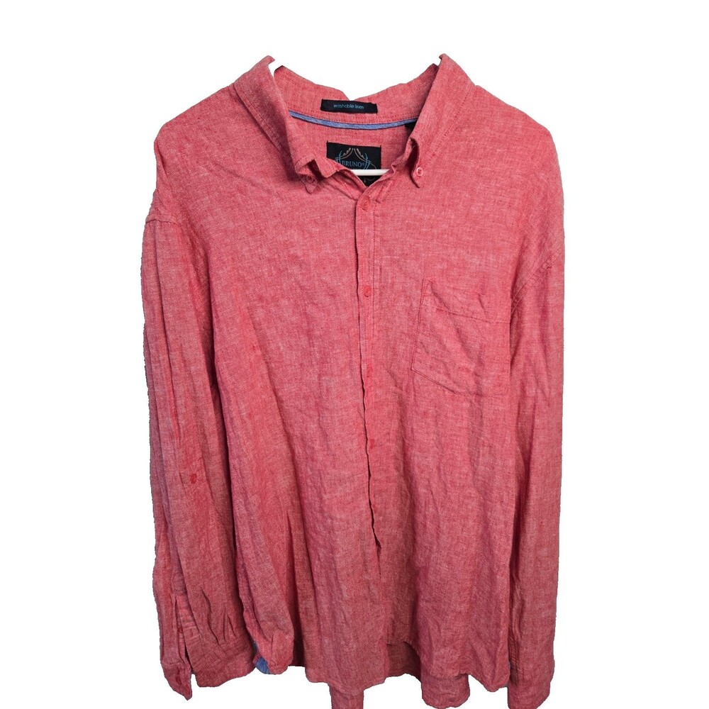Bruno Shirt Men X-Large Pink Washable Linen Button Down Long Sleeve Pocket